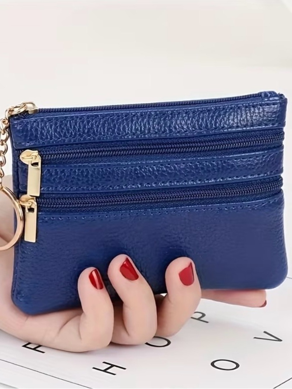 Navy Blue Women's Zip Coin Purse with Key Ring